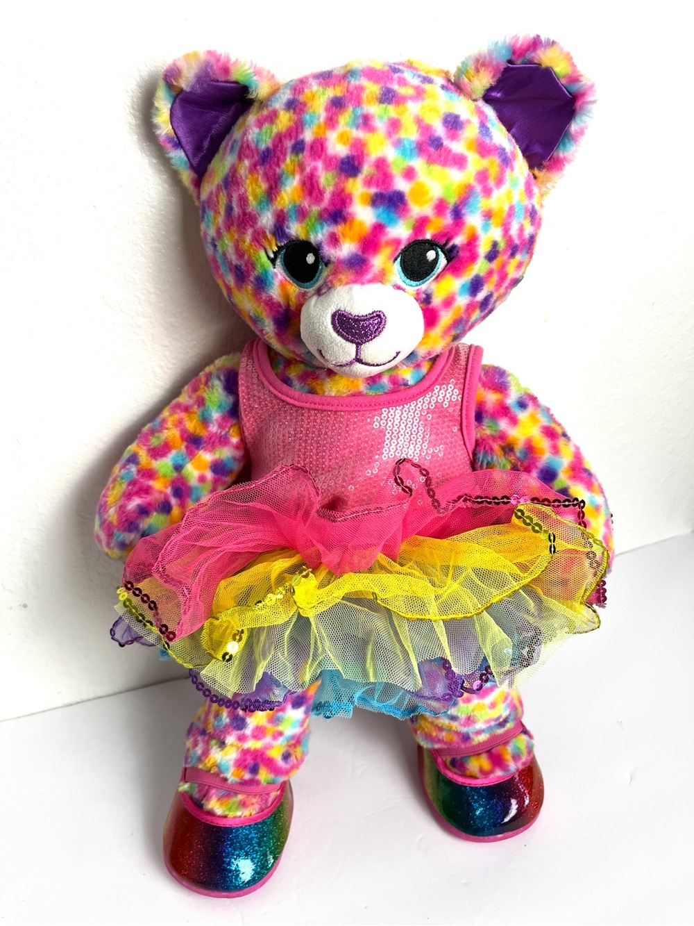 Build A Bear Lisa Frank Multicolor Plush Bear in Sparkly Tutu Sequin Kids Toy